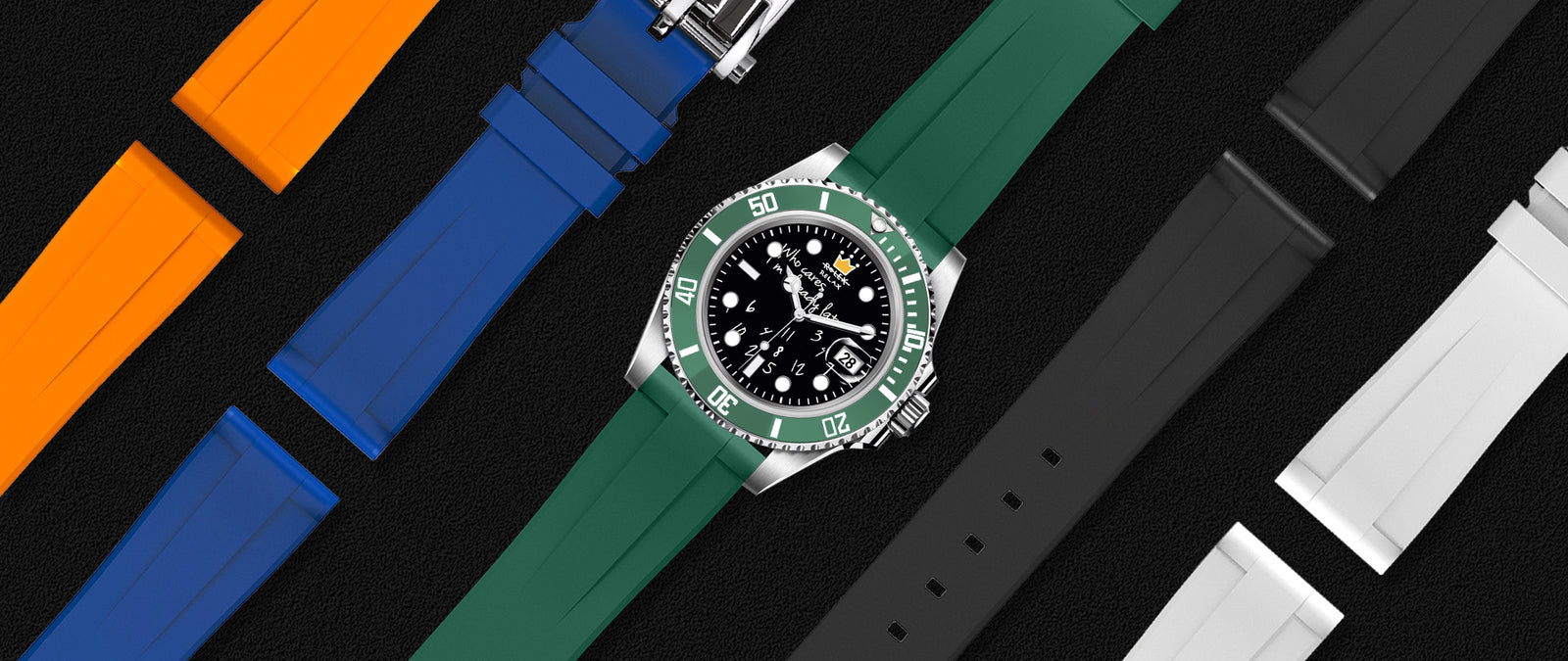 FLUORO WATCH STRAP (Black Strap + Silver Buckle) details