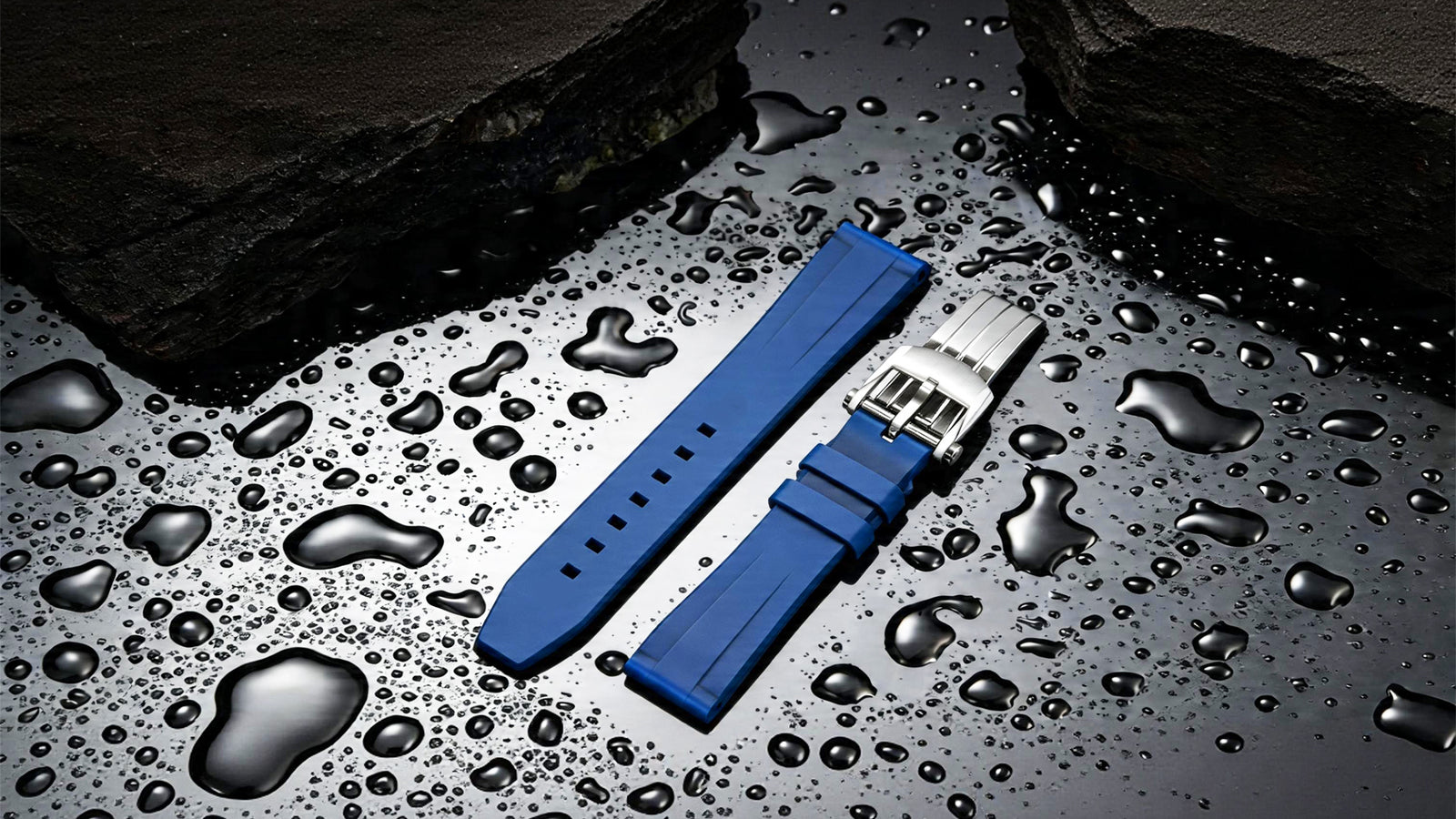 FLUORO WATCH STRAP (Black Strap + Silver Buckle) details
