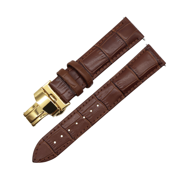 LEATHER WATCH STRAP (Brown Strap + Gold Buckle)
