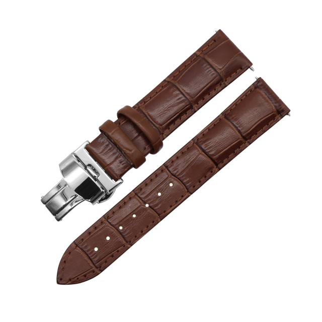 LEATHER WATCH STRAP (Brown Strap + Silver Buckle)