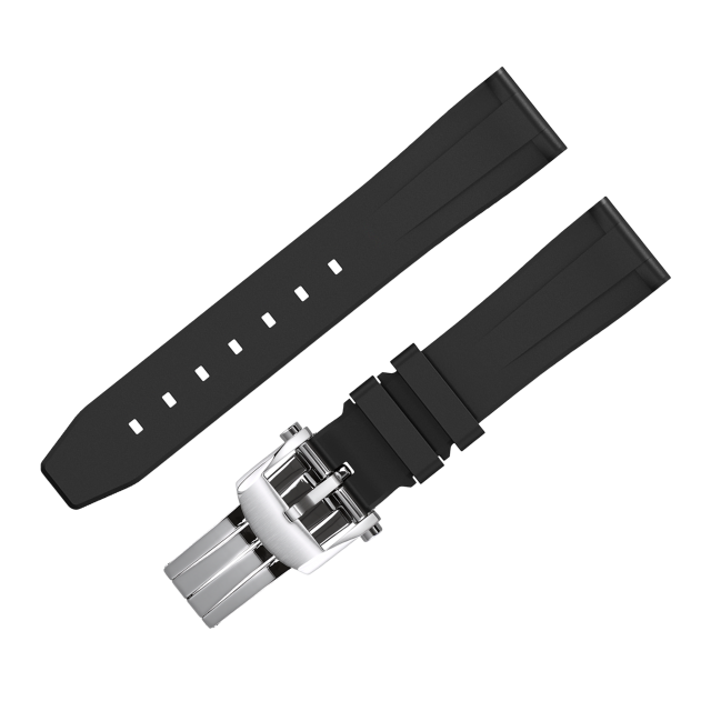 FLUORO WATCH STRAP (Black Strap + Silver Buckle)
