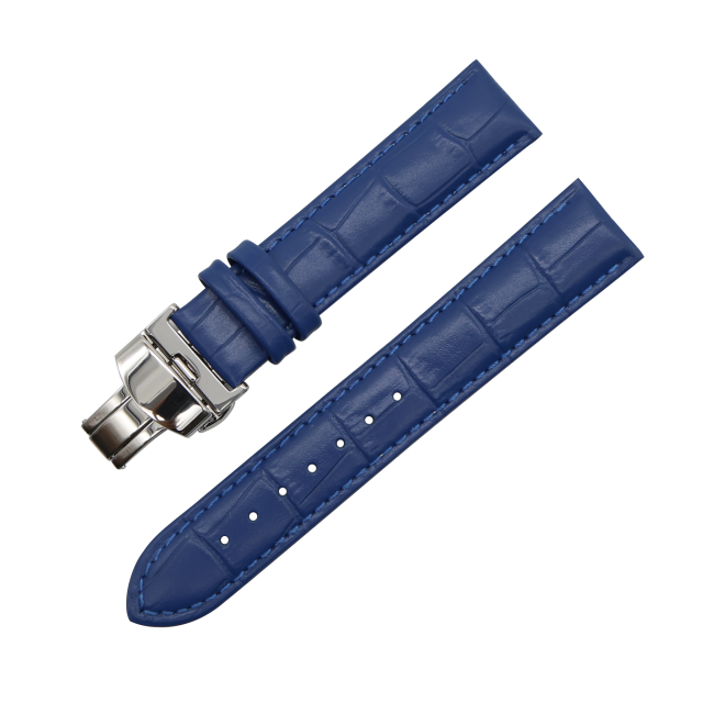 LEATHER WATCH STRAP (Blue Strap + Silver Buckle)