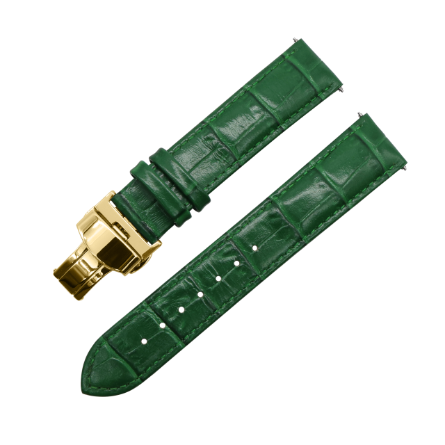 LEATHER WATCH STRAP (Green Strap + Gold Buckle)