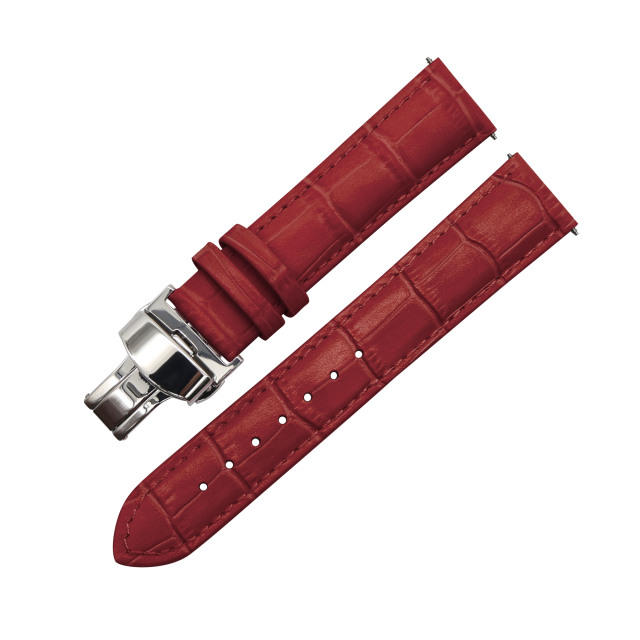 LEATHER WATCH STRAP (Red Strap + Silver Buckle)