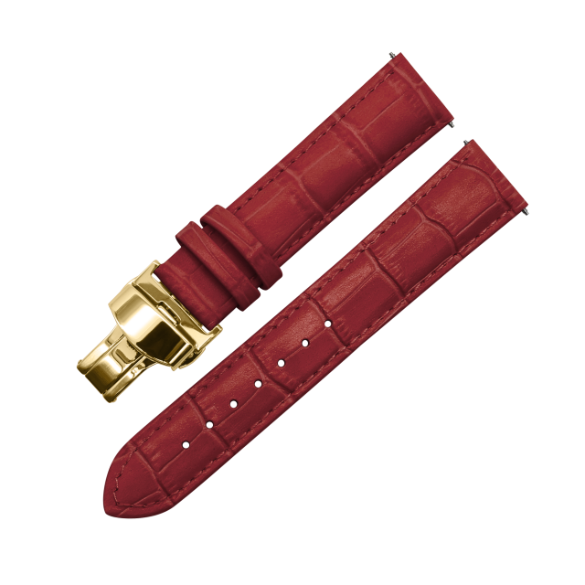 LEATHER WATCH STRAP (Red Strap + Gold Buckle)