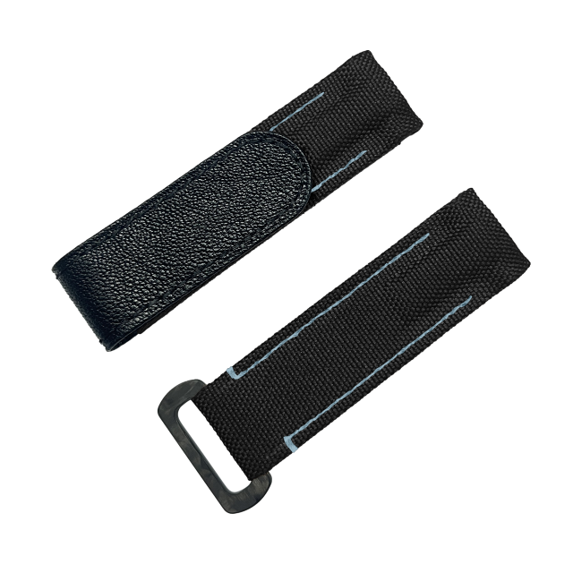 NYLON VELCRO WATCH STRAP (Black & Light Blue Stitching)
