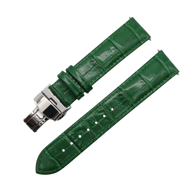 LEATHER WATCH STRAP (Green Strap + Silver Buckle)