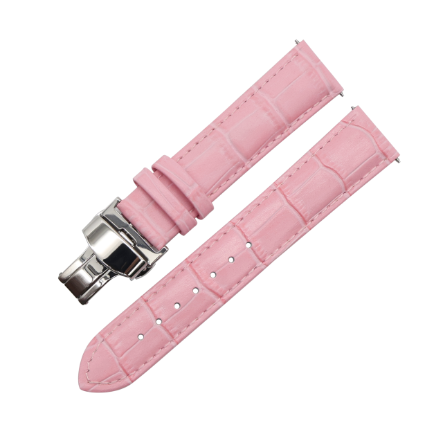 LEATHER WATCH STRAP (Pink Strap + Silver Buckle)