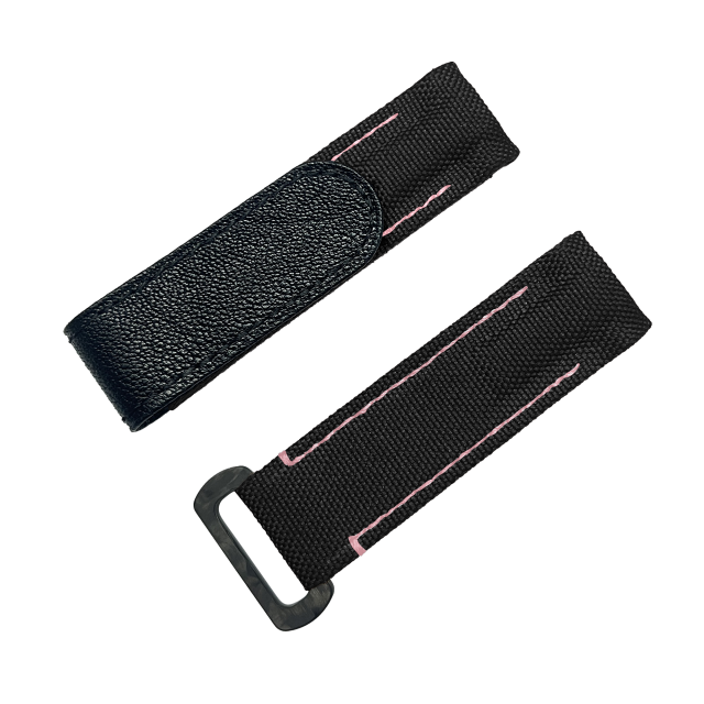 NYLON VELCRO WATCH STRAP (Black & Pink Stitching)