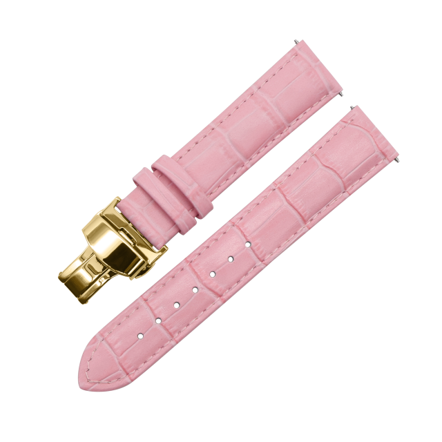 LEATHER WATCH STRAP (Pink Strap + Gold Buckle)