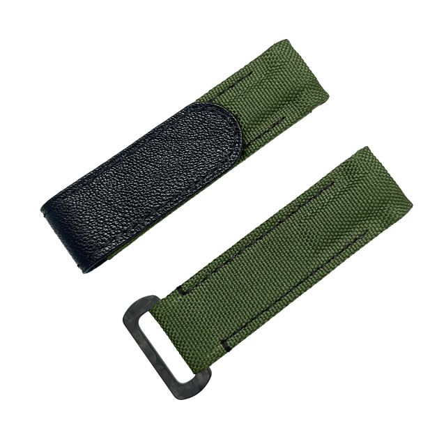 NYLON VELCRO WATCH STRAP (Army Green & Black Stitching)