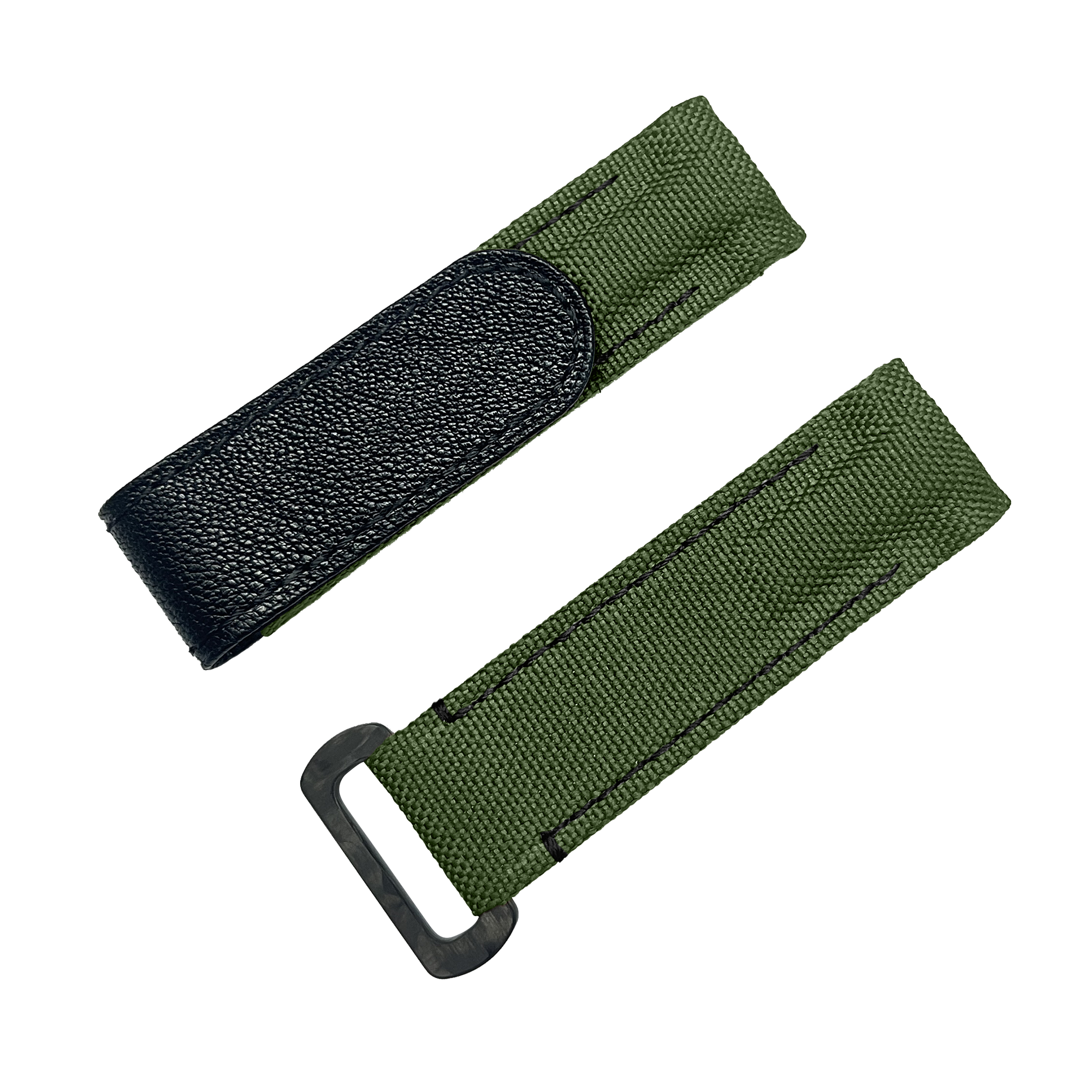 NYLON VELCRO WATCH STRAP (Army Green & Black Stitching)