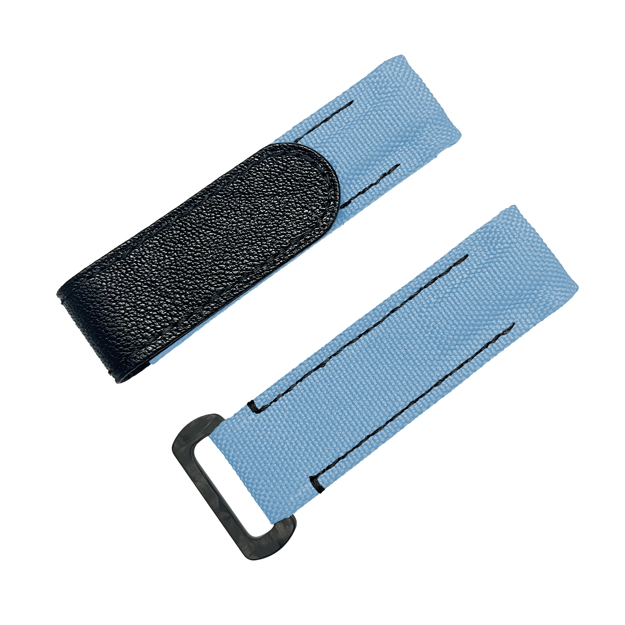 NYLON VELCRO WATCH STRAP (Light Blue & Black Stitching)